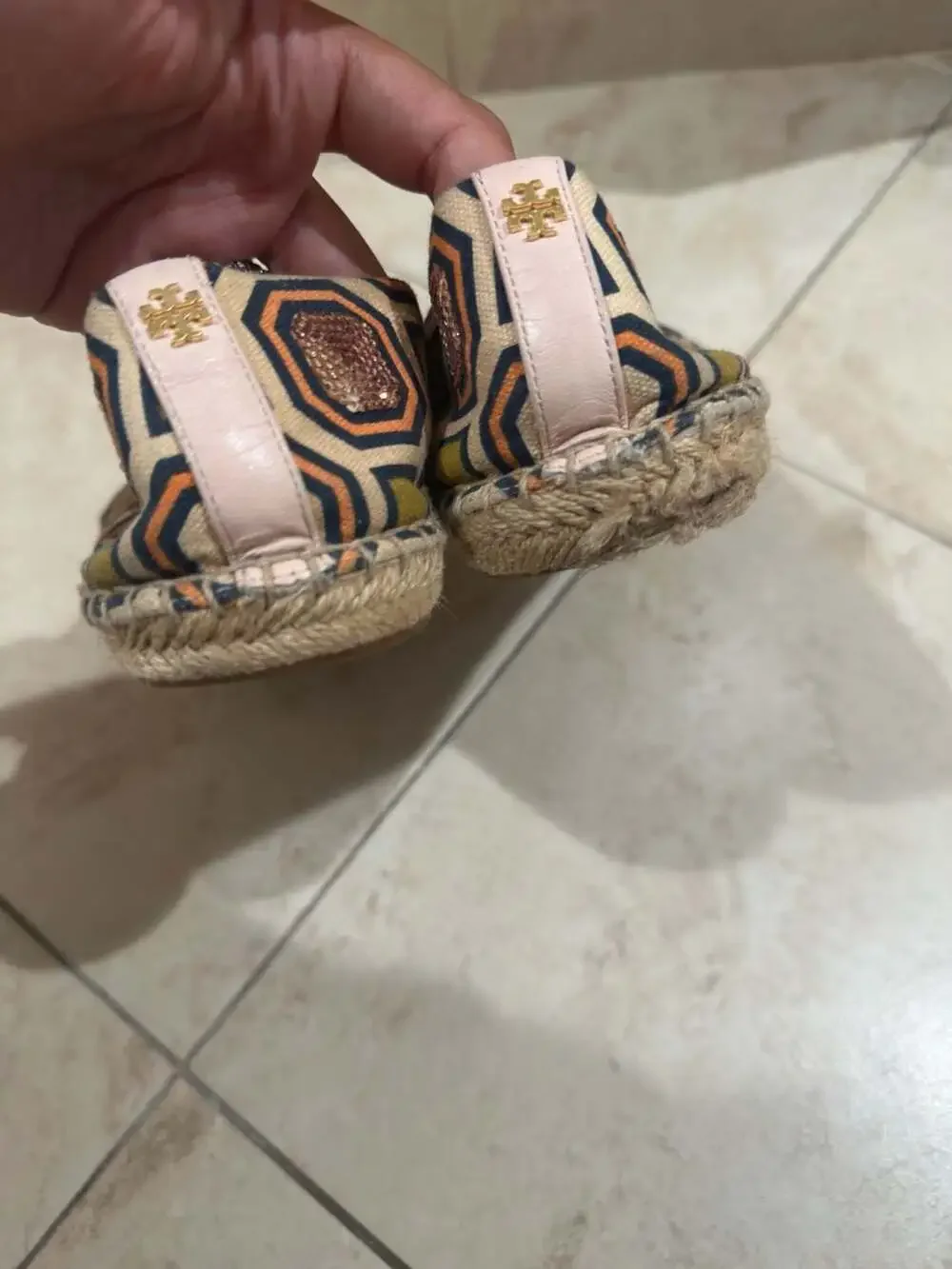 Tory Burch Cecily Geometric Print Sequin Embellished Espadrille Slip-On Flats